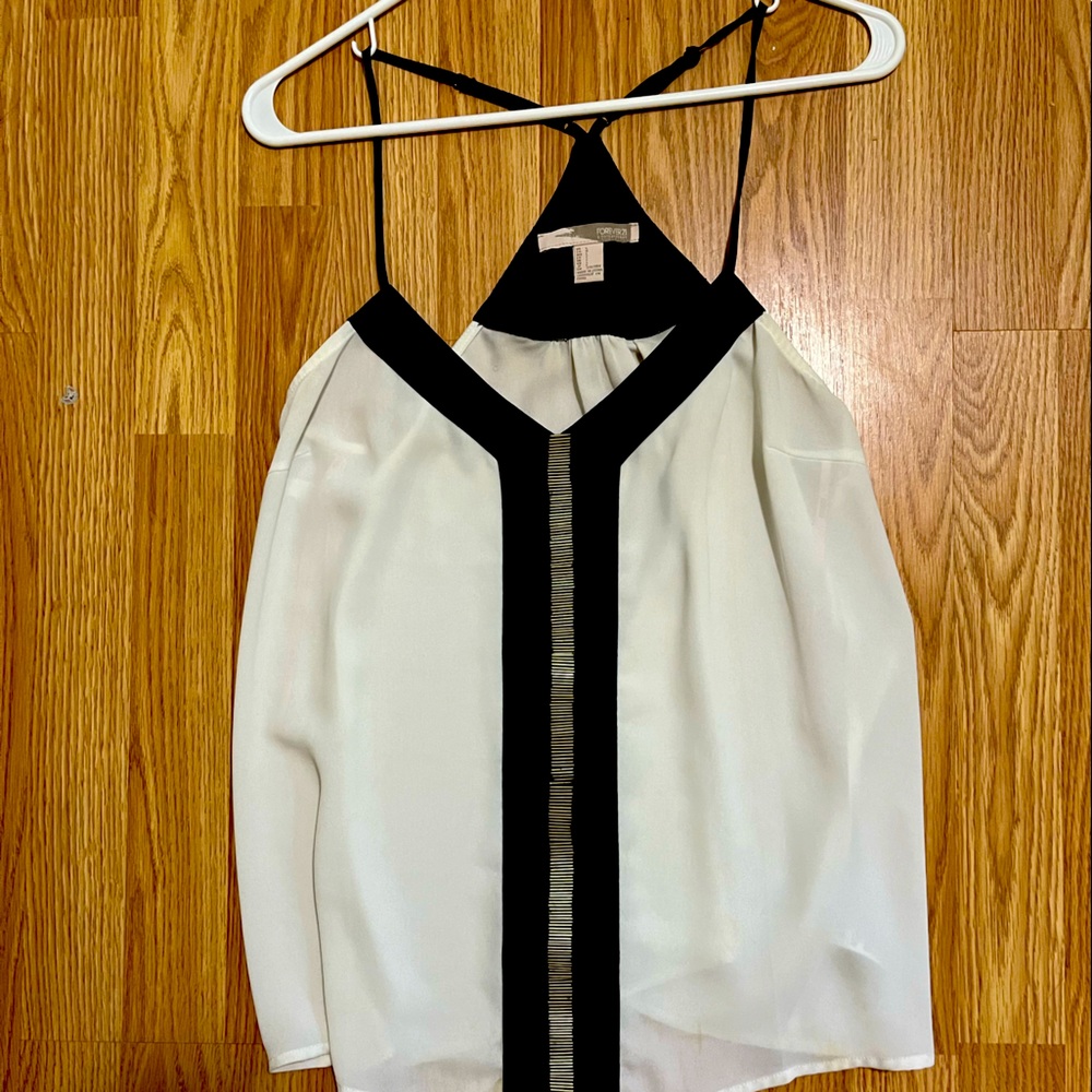 Spaghetti Strap Dress Shirt White Black With Beads Forever 21